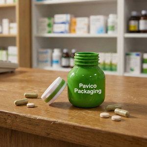 Bouteille en plastique PET ronde de 120 ml en vert opaque avec bouchon à ouverture facile pour comprimés pharmaceutiques et compléments alimentaires - Product Image 2