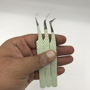 แหนบขนตาปลอมสำหรับมืออาชีพสินค้ามาใหม่คีมหนีบขนตาสีเขียวเคลือบผงสีเงิน - Product Image 3