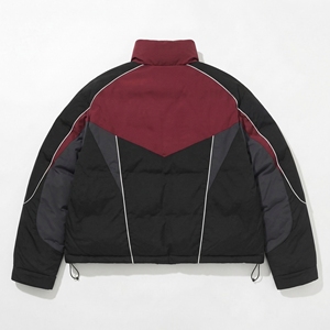 Black Maroon <b>Grey</b> Color Block Puffer <b>Jacket</b> | Stand Collar Snap Bomber | Oversized Streetwear Coat | Custom OEM Manufacturer - Product Image 2