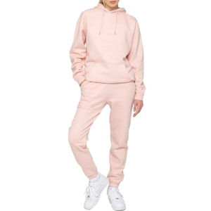 Women Pink Hooded Tracksuit Set 100% Cotton Full Length Casual Loose Fit With Side Pockets Autumn Wear - Product Image 1