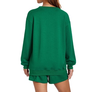 Conjunto de Dos Piezas para Mujer, Sudadera Larga y Pantalones Cortos, Color Verde Invierno, Felpa de Algodón, Personalizado, Talla Grande, 2026 - Product Image 6