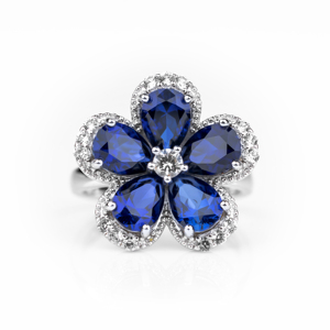 Bague Fleur Bleue en Argent Sterling 925, Bague en Pierre Précieuse Coupe Ovale Poire, Bijou Style Claddagh pour Femme, Cadeau - Product Image 1