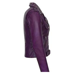 Women's Genuine Sheep Skin Embroidery Studded Quilted <b>Biker</b> <b>Jacket</b> Shiny Reversible Heated Eco-Friendly Trendy Streetwear <b>Jacket</b> - Product Image 2