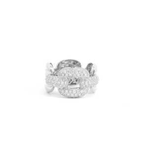 Chain Link Statement <b>Rings</b> 14K 18K Solid Gold Round Lab Grown Diamonds Pave Chunky Cuban <b>Stacking</b> Hip Hop Iced Out Bands Jewelry - Product Image 5