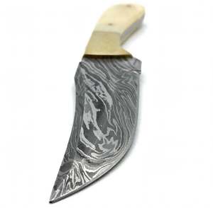 Custom Hand Forged Damascus Steel Curved Utility <b>Craft</b> <b>Tool</b> with Smooth Camel Bone Handle - Product Image 4