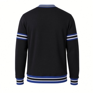 Mens Varsity <b>Crewneck</b> Sweatshirt with Greek Letter Embroidery Kangaroo Pocket Striped Ribbed Trim Casual Greek style - Product Image 4