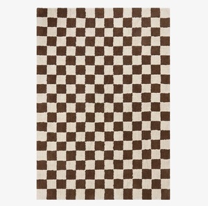 Alfombra Moderna a Cuadros Marrón y Marfil, Alfombra Geométrica con Diseño a Cuadros, Hecha a Mano, para Decoración de Sala de Estar y Dormitorio - Product Image 1