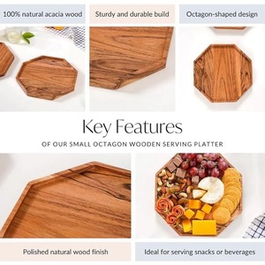 Bandeja de Servir Octogonal de Madera Maciza, Bandeja Decorativa con Bordes Elevados para el Hogar y la Cocina - Product Image 2