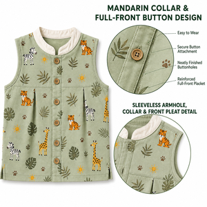 ชุดฤดูร้อน Safari Trail เสื้อแขนกุดและกางเกงขาสั้นผ้าฝ้าย 100% คอจีน ลายสัตว์ สำหรับเด็ก - Product Image 6