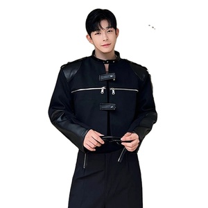 Chaquetas de lona de cuero genuino de retazos para hombre de tendencia estilo coreano diseño de nicho Original abrigo Regular de lujo con cremallera múltiple - Product Image 1