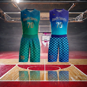 ชุดเสื้อบาสเก็ตบอล Rexfit Sports แบบซับลิเมชั่น สีไล่ระดับ คอวี แขนกุด ทรงเข้ารูป ระบายเหงื่อได้ดี สำหรับทุกเพศ - Product Image 2