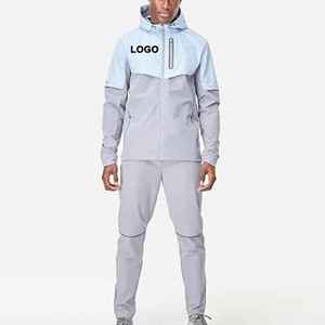 Sports World Men's Hooded Color Blocking Sporty Outerwear <b>Set</b> Breathable Printed <b>Knitted</b> 320g Summer Casual Wear - Product Image 1