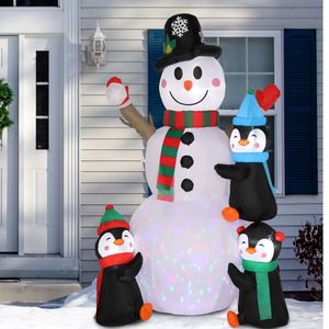 Decorazione Gonfiabile Pupazzo di Neve da 1,8 m con 3 Pinguini, 4 Catene Luminose e 1 Luce Rotante Colorata per Esterni, Decorazioni Natalizie da Giardino - Product Image 3