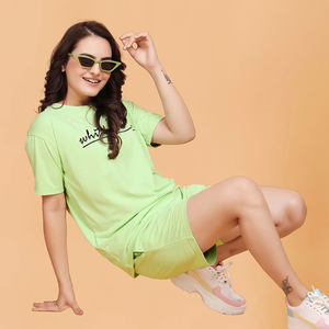 Ensemble deux pièces d'été pour femme, imprimé uni, t-shirt et short, tissu léger en coton, personnalisable, vente chaude - Product Image 5