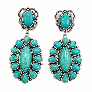 Grandes boucles d'oreilles pendantes en turquoise, style western, argent antique, bijoux bohèmes pour femmes, cadeau - Product Image 6