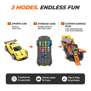 Mirana <b>Car</b>-in-<b>Car</b> <b>Garage</b> <b>Toy</b> for Kids | 4 Diecast Metal <b>Cars</b> | Foldable Storage Playset with Handle | Holds up to 16 Vehicles - Product Image 5
