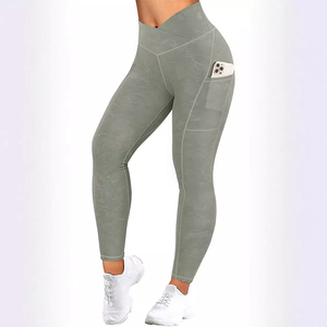 Custom Printed Solid High Waist Women <b>Leggings</b> Spandex / Nylon Breathable Eco-Friendly <b>Ankle</b>-<b>Length</b> Elastic Waist Yoga Pants - Product Image 1