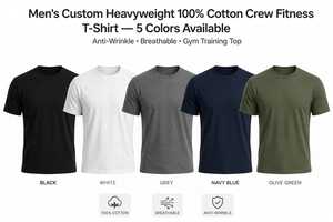 <b>Men's</b> Custom Heavyweight 100% Cotton <b>Collarless</b> Fitness T-<b>Shirt</b> Anti-Wrinkle Breathable Gym Training Top Broadcloth Custom Logo - Product Image 3
