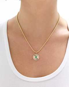 Fluted Green <b>Emerald</b> Diamond <b>Pendants</b> Minimalist Everyday Medallion Charms Sunburst Set Fine Jewelry Wholesale 14K Solid Gold - Product Image 2