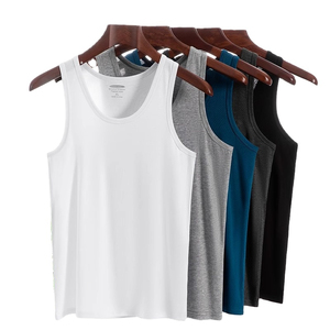 <b>Men's</b> Cotton <b>Tank</b> <b>Top</b> O-Neck Solid Color Casual Breathable Knitted Plain Dyed White Gray Blue <b>Black</b> - Product Image 1