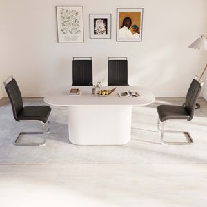 Set da Pranzo 4 Pezzi: Tavolo in MDF Stile Moderno Medievale Crema da 160 cm con Sedie Senza Braccioli in PU e Gambe in Metallo Placcato Argento per Sala da Pranzo - Product Image 1