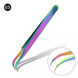แหนบถอนขนตาสเตนเลสสีรุ้งปลายเรียบแม่นยำสำหรับการต่อขนตา - Product Image 4