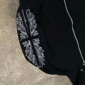 Pull à Capuche Homme Oversize en Coton Spandex Noir Brodé, Motif Cœur Chromé, Vente en Gros Usine OEM, Polaire Hiver - Product Image 4