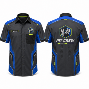 Uniforme d'équipe personnalisé pour adultes, chemise de course pour équipe de pit stop, manches courtes, coton imprimé, vêtements de travail pour mécaniciens de course, boutonnée, respirante - Product Image 1