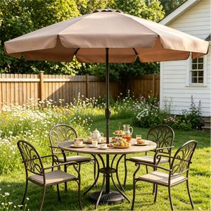 Ombrellone da Esterno Marrone 2.5m-2.7m con Bordo Ondulato, Apertura a Pulsante, Sollevamento a Manovella, Ventilato, con Stecche in Fibra di Vetro, Protezione Solare - Product Image 2