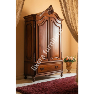Luxury Handcrafted Solid Wood 2 Door <b>Wardrobe</b> Ornate Victorian Carving Premium Finish Armoire - Product Image 5