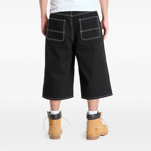 Shorts Bermuda en toile noire pour homme, taille haute, fermeture à cordon, style athlétique, poches, couleur unie, respirant, 100% coton - Product Image 2