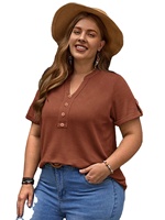 T-shirt élégant grande taille pour femme, style hip-hop, manches courtes, boutonné sur le devant, lavable en machine, écologique, 100 % coton, couleur unie, avec découpes