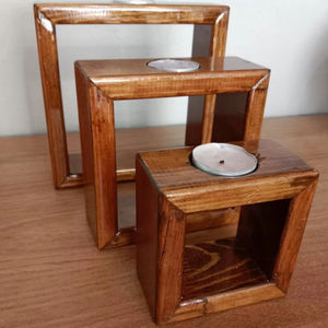 Ensemble de trois supports à bougies décoratifs géométriques carrés antidérapants pour jardin et Noël - Product Image 1