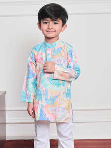 Pastel multicolor printed <b>kurti</b> with decorative lace panel and fabric buttons soft breathable fabric stylish casual wear - Product Image 3