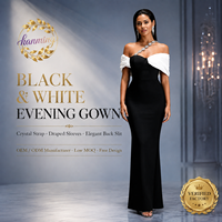 Robe de soirée longue élégante blanche avec bandage noir et chaîne de diamants pour femme - Collection Boutique 2026