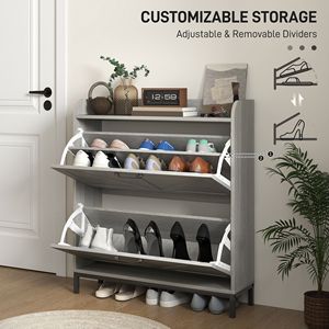Armoire à chaussures étroite gris clair avec 2 tiroirs rabattables pour entrée et couloir - Product Image 5