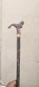 Animal Theme Metal Wooden Walking <b>Cane</b> with Mermaid Handle and Floral Carving - Product Image 3