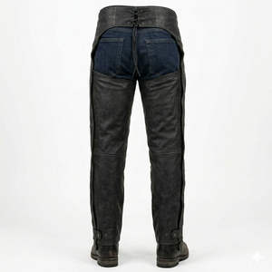 Pantalones de Montar Ingleses de Cuero Genuino, Ajustados, Color Negro, Protección Completa para Piernas de Motocicleta y Equitación, Cinturón Ajustable - Product Image 2