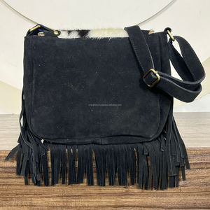 Bolso Bandolera de Cuero Vacuno Estilo Western con Flecos y Concho Turquesa, Bolso de Hombro de Cuero Genuino Estilo Boho para Mujer - Product Image 6