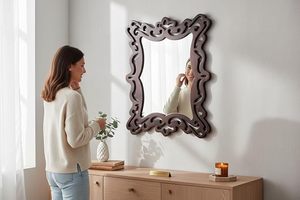 Espejo de Pared Marrón Moderno con Marco Metálico Tallado, Resistente al Agua, Espejo Decorativo Colgante para Sala de Estar o Dormitorio - Product Image 2