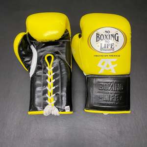 Gants de boxe Canelo Mexican No Boxing No Life MMA, jaunes et noirs, en cuir, à lacets, de haute qualité, pour adultes, équipement de sparring, fabriqués au Mexique - Product Image 4