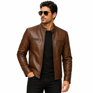 Chaqueta de cuero genuino de primera calidad, corte elegante y cremalleras duraderas. Estilo atemporal y máxima comodidad. Compre ahora. Servicio OEM. - Product Image 1