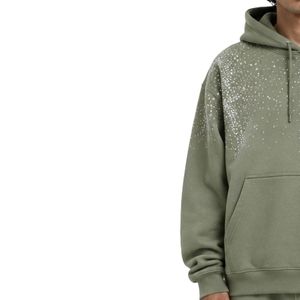 Sweat à capuche oversize en molleton vert sauge pour homme, imprimé étoiles en strass, en coton épais, style streetwear, décontracté pour l'hiver - Product Image 3