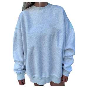 Sweat-shirt surdimensionné à col rond pour femme, blanc uni, décontracté, à manches longues, pull d'hiver, streetwear - Product Image 5