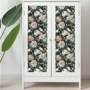 Carta da Parati Adesiva Vintage con Peonie Verde Scuro e Bianche, Facile da Applicare, Decorazione Murale Autoadesiva - Product Image 3