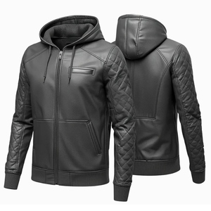 High Quality Leather Hoodie For Men Adults Size Outdoor Wear Men’s Hoodies Waterproof Street Wear Trendy Design Available - Product Image 1