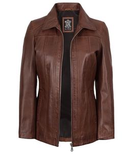 Chaqueta de Motocicleta de Cuero Genuino Marrón para Mujer, Estilo Vintage, Corte Ajustado, con Cierre, Personalizable, de Piel de Vaca Auténtica, Ecológica y Resistente al Viento - Product Image 2