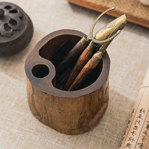<b>Rustic</b> Wooden <b>Desk</b> Pen Holder Round Office Supply Organizer for Pens and Accessories Natural Wood Handicraft Design - Product Image 5
