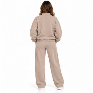 Conjunto de sudadera de cuello alto de forro polar personalizado con hombros caídos de 2 piezas para mujer, chándal oversize con cremallera de un cuarto para mujer - Product Image 2