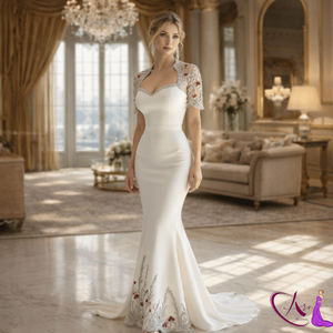 Elegant White Mermaid <b>Wedding</b> Gown | Off Shoulder Lace Sleeve Fitted Bridal <b>Dress</b> With Embroidered Train Premium Designer Wear - Product Image 4